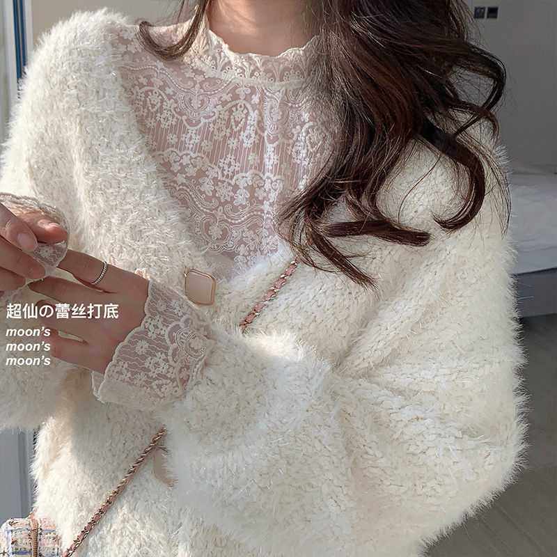 蕾丝加绒打底衫女秋冬新款大码胖mm高领绣花镂空内搭小衫网纱上衣,淘宝优惠券,粉丝福利购,淘宝优惠卷