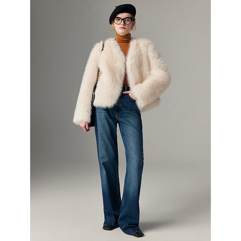 环保狐狸毛仿皮草外套女短款小个子2025年新款气质名媛长毛毛大衣