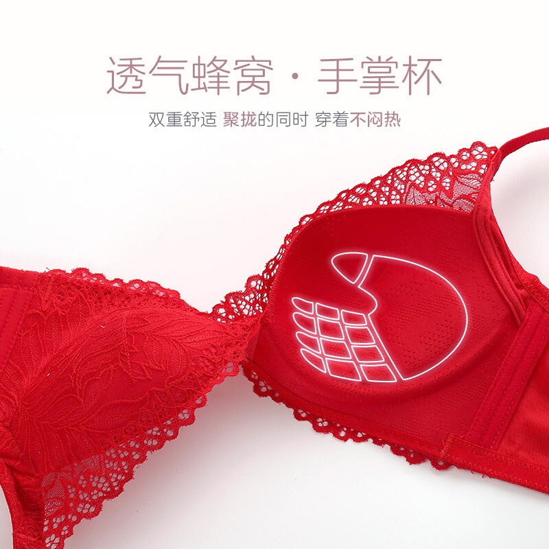 都市丽人官方旗舰店正品内衣女聚拢小胸结婚红色本命年文胸罩套装_虎窝淘