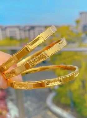 新款18K黄金龙鳞竹节手镯女款锡沙金光面手环3D硬金店同款送女友