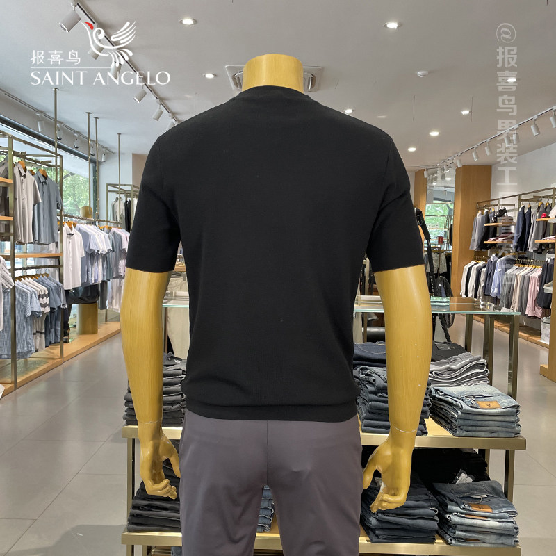 报喜鸟针织短袖男100%绵羊毛秋冬毛衣羊毛衫男款针织衫半高领上衣