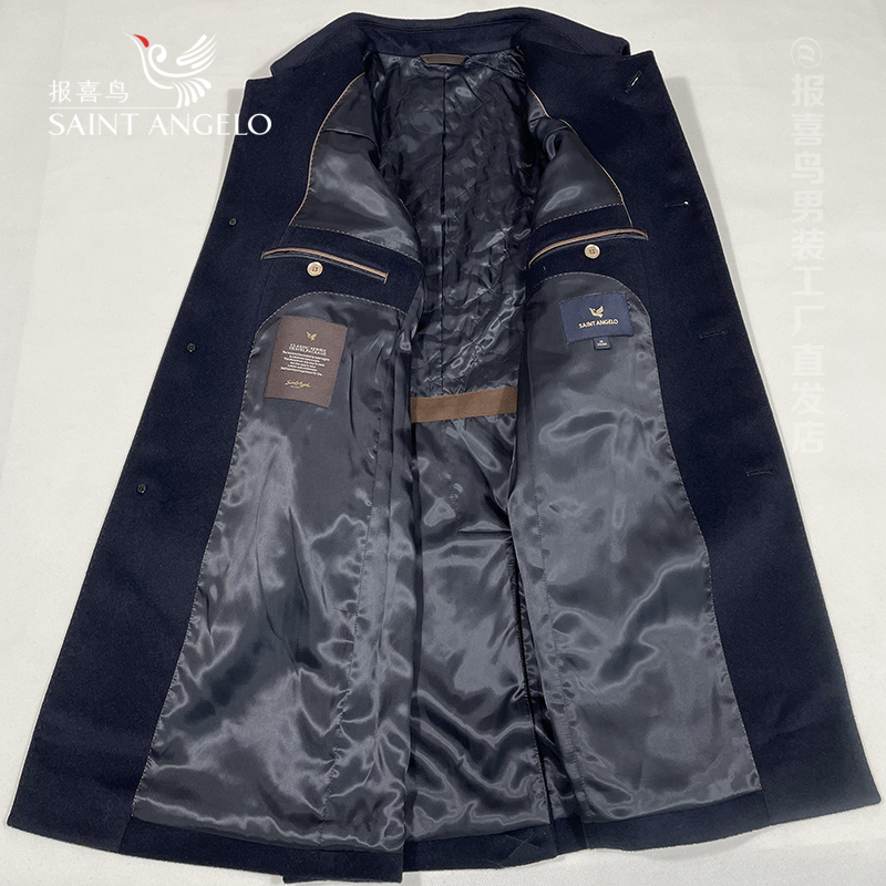 男士大衣中长款报喜鸟毛呢大衣男100%骆驼绒呢子秋冬藏青色外套 - 图2