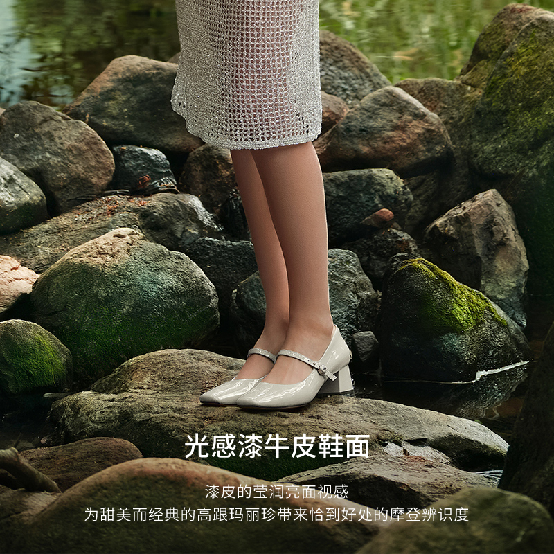 皮尔卡丹女鞋真皮法式复古气质一字形玛丽珍鞋通勤中跟单鞋女百搭 - 图3