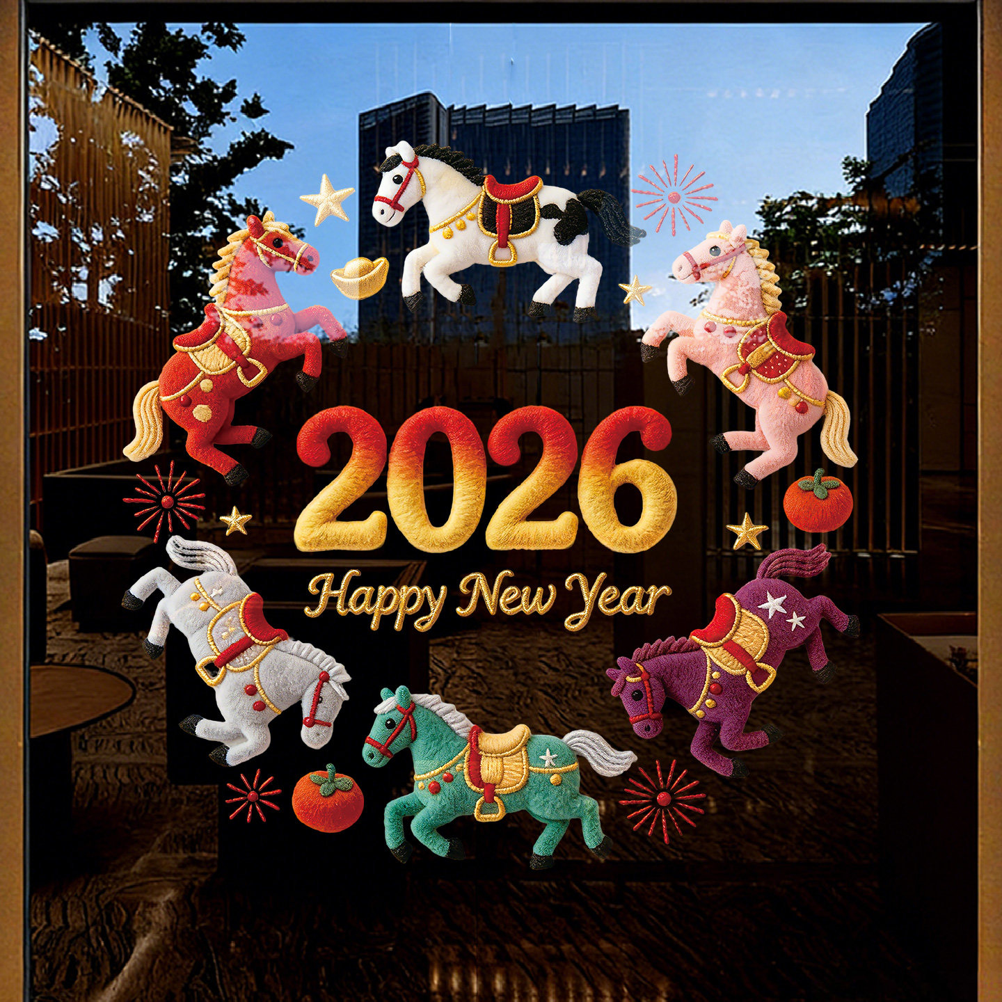 马年窗花新年快乐玻璃门贴纸过年氛围布置静电贴春节2026贺年装饰,淘宝优惠券,粉丝福利购,淘宝优惠卷