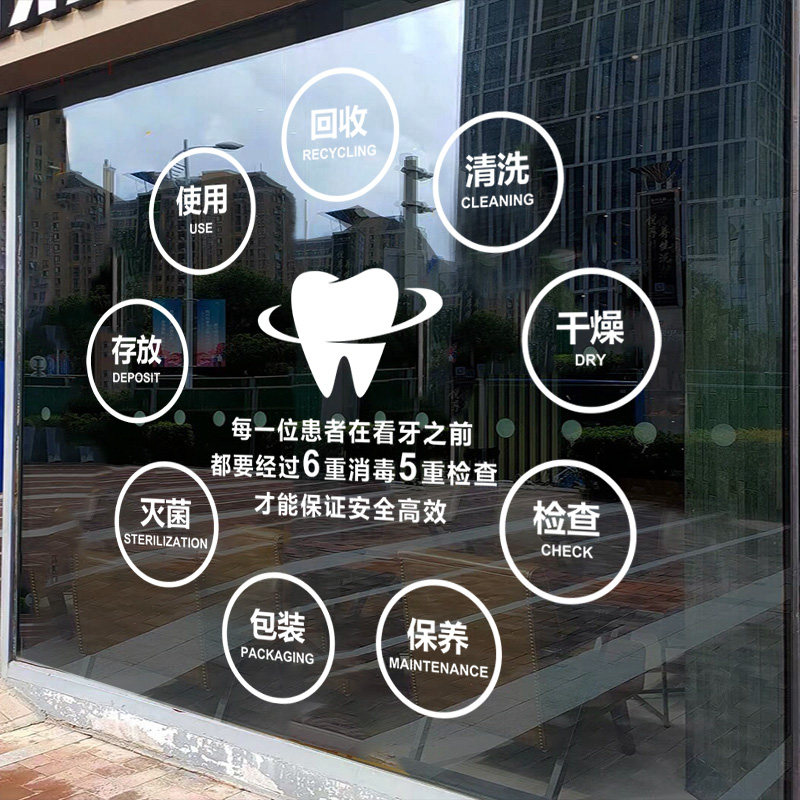 口腔医院器械消毒流程图玻璃贴纸牙科诊所打包灭菌清洗步骤静电贴,淘宝优惠券,粉丝福利购,淘宝优惠卷