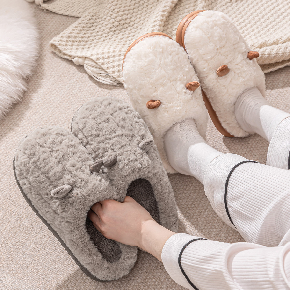 棉拖鞋男秋冬季2025新款家用厚底防滑毛毛绒室内家居保暖棉拖女,淘宝优惠券,粉丝福利购,淘宝优惠卷