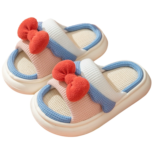 Детские тапочки, милая нескользящая детская обувь, из хлопка и льна, семейный стиль