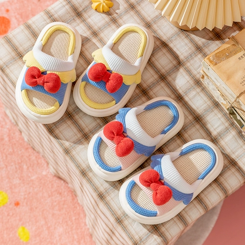 Детские тапочки, милая нескользящая детская обувь, из хлопка и льна, семейный стиль