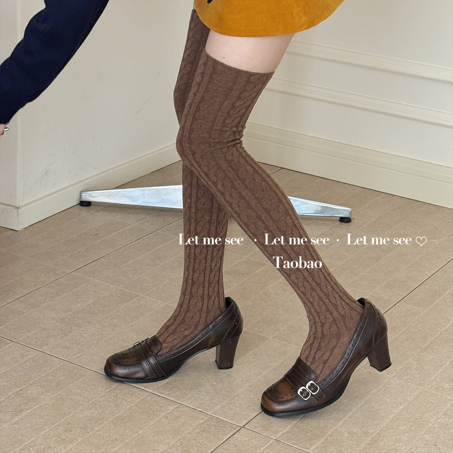 LET ME SEE 两穿miu系麻花显瘦过膝高筒袜 博主同款长筒女堆堆袜,淘宝优惠券,粉丝福利购,淘宝优惠卷