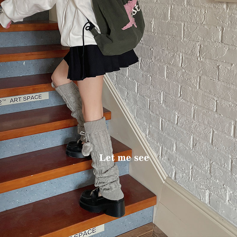 LET ME SEE白色过膝长筒袜子女毛球袜套加厚保暖麻花针织腿套,淘宝优惠券,粉丝福利购,淘宝优惠卷