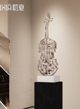 轻奢高档小提琴雕塑艺术高级感客厅玄关竖高摆件酒店落地软装饰品
