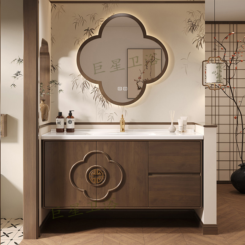 宋氏美学橡木浴室柜组合陶瓷一体盆中古风卫生间洗手洗漱台洗脸柜,淘宝优惠券,粉丝福利购,淘宝优惠卷