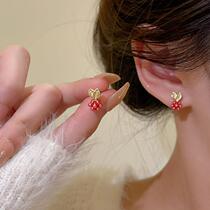Retro Red Raspberry Cute Fruit Earrings Superior Small Delicate Ear Nail 925 Silver Needle Day Ensemble Teenage Earrings