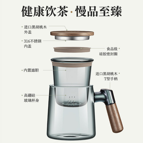 苏泊尔玻璃杯办公室泡茶杯2026新款男士茶水分离水杯子高级感轻奢 - 图1