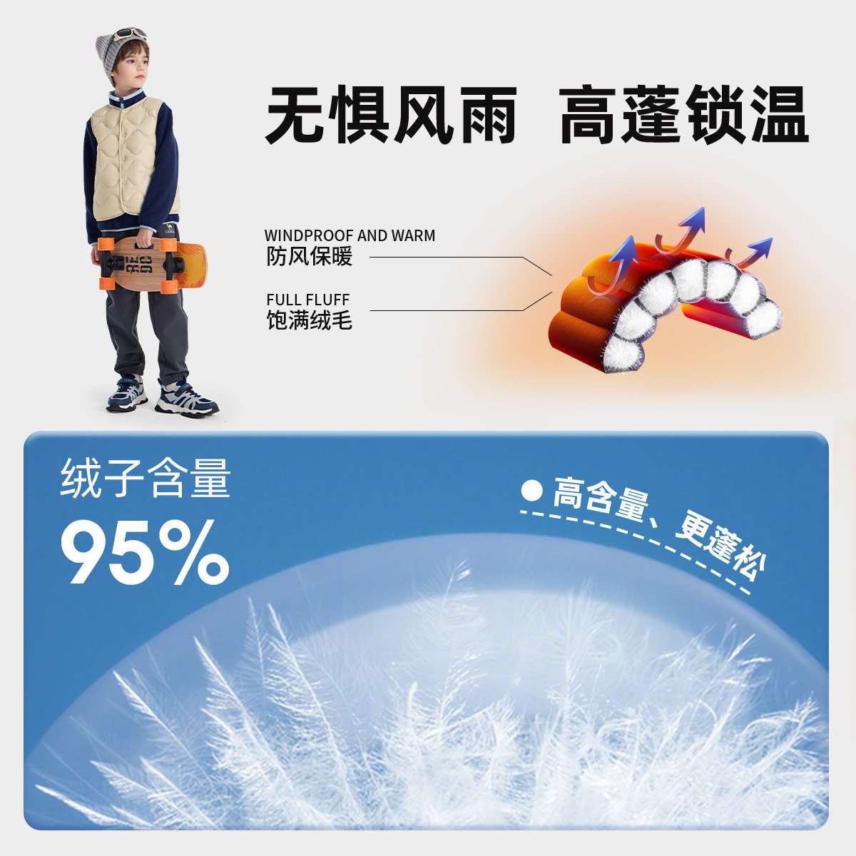 骆驼儿童羽绒马甲2026冬春季新款舒适保暖轻薄短款男女童背心内搭