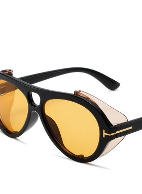 欧美跨境复古圆框太阳镜个性嘻哈朋克墨镜防护防风包边骑行可配镜