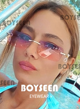 高智感无框眼镜女可配度数日系清冷素颜眼镜框夏日多巴胺色墨镜