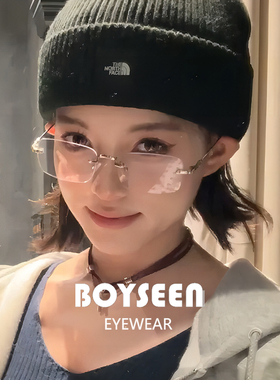 银色无框方形防蓝光平光镜辣妹 Y2K斯文眼镜框可配近视男女眼镜架