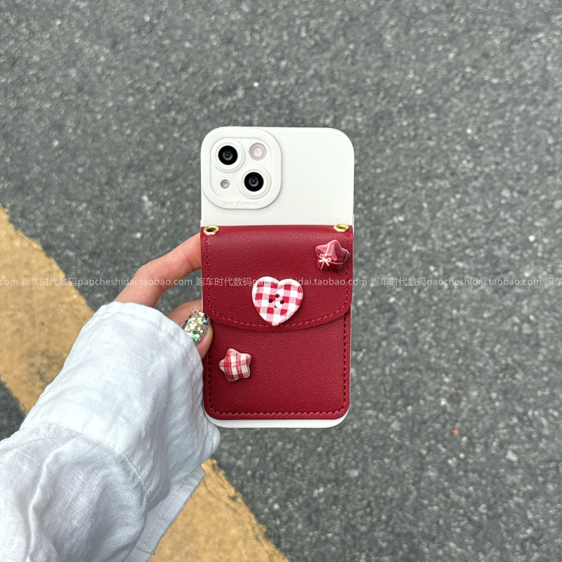 ins风酒红色卡通仔零钱包适用华为mate70手机壳pura80新款mate60pro女p70网红nova14斜挎畅享70x简约小众温柔 - 图3
