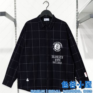 Jack jones co-branded men's black loose large wide plaid long-sleeved shirt 2243o3009