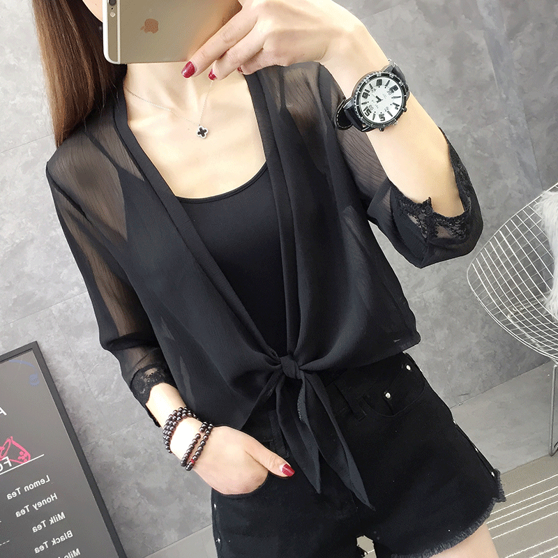 外搭防晒衣新款夏季配吊带裙子衬衫 佳人宣言蕾丝衫/雪纺衫