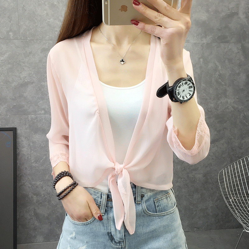 外搭防晒衣新款夏季配吊带裙子衬衫 佳人宣言蕾丝衫/雪纺衫