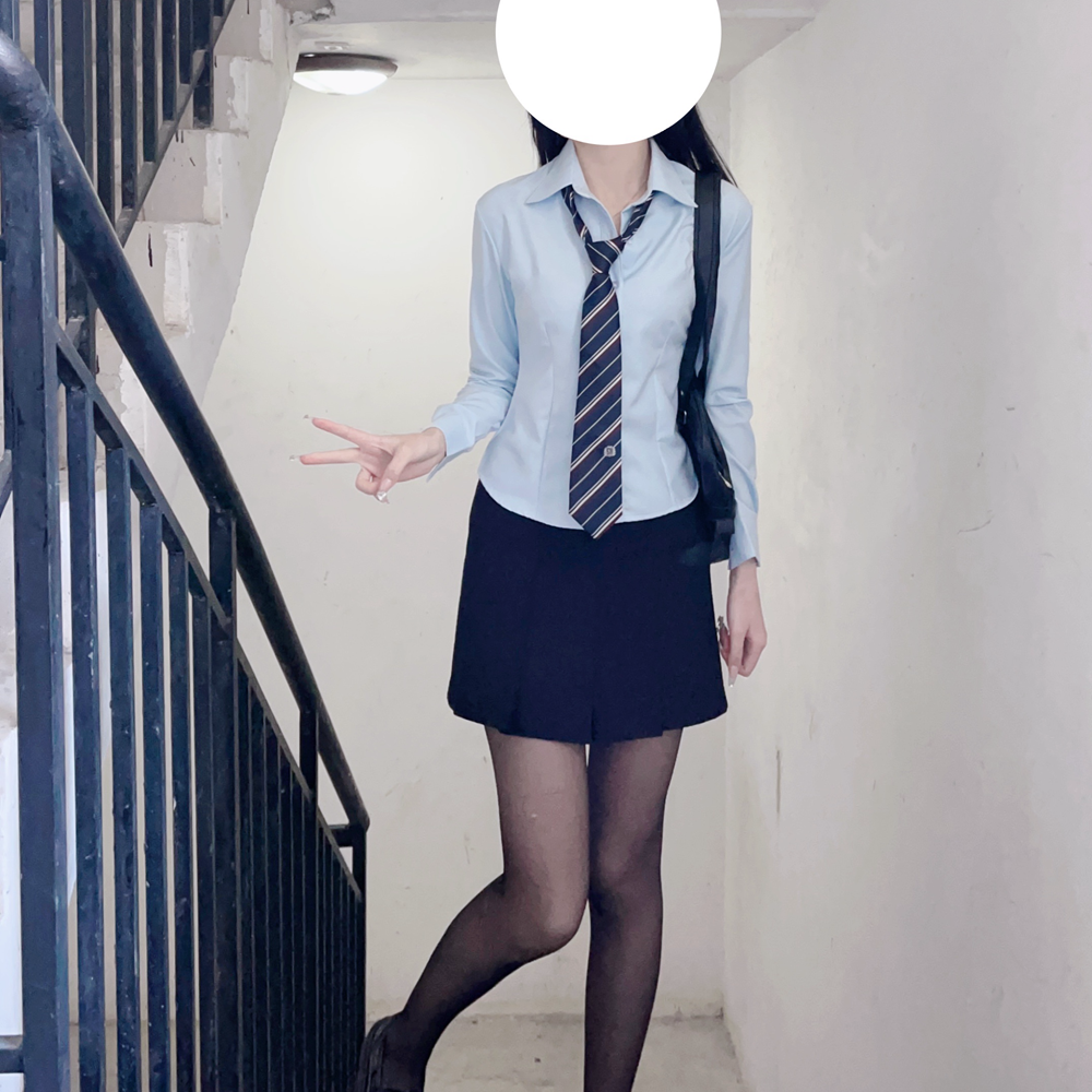 【刺篇】显瘦显白~jk制服原创基础款蓝色收腰长袖衬衫纯欲衬衣女 - 图0