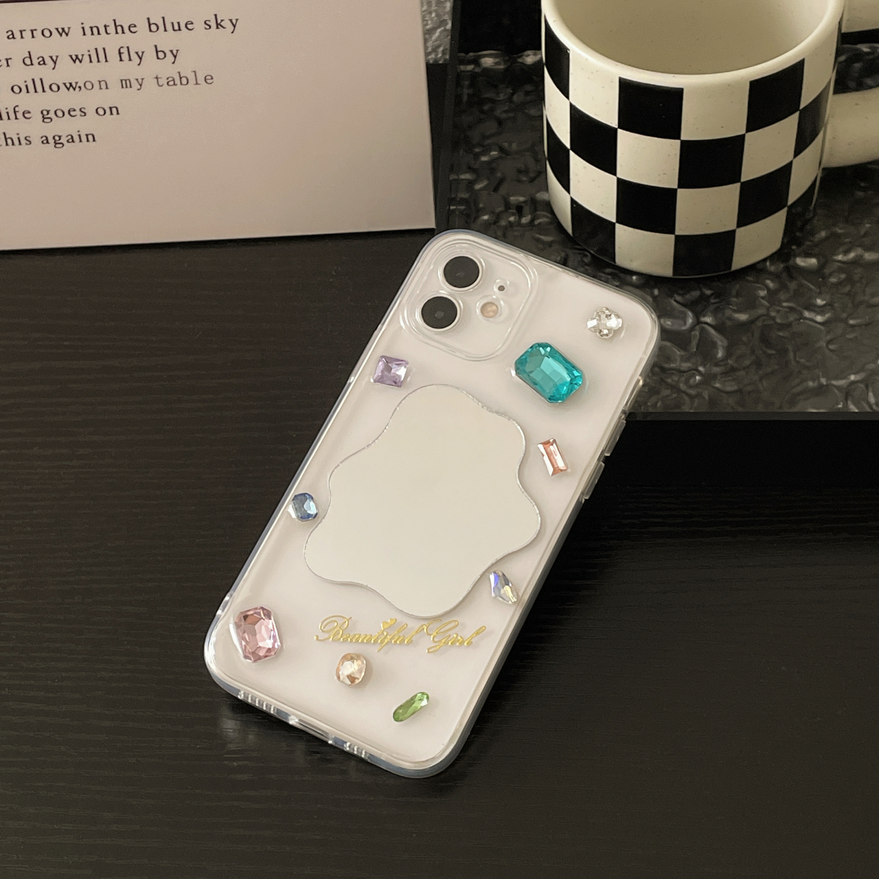 高级奢华水钻手机壳适用苹果17promax 16 15 14 13手机壳补妆小镜子12立体XR滴胶定制7 8plus新款se2代保护套 - 图1