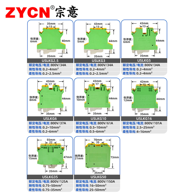 USLKG2.5/5/10双色电压黄绿接地端子UK接线端子排UK2.5B 0.2-60MM - 图1