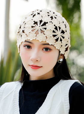 包头帽女手工钩花女士民族风头巾