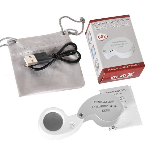 60 times rechargeable 6LED3 money detector antique jade porcelain folding identification 40 magnifying glass aluminum alloy portable