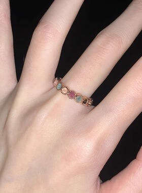 彩虹戒指女小众设计开口可调节指圈ins风彩钻饰品高级感指环