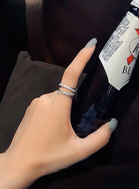 双层开口食指戒指女时尚个性ins潮创意设计网红交缠指环