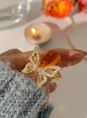 高级感气质仙气蝴蝶结开口戒指女时尚个性日系轻奢小众精致食指戒