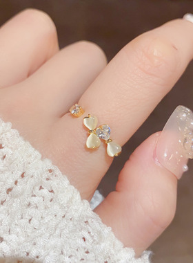 韩式时尚简约猫眼蝴蝶结开口戒网红个性小众设计感百搭食指戒