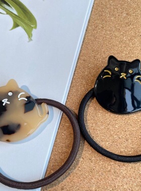 新款玳瑁猫咪发圈可爱少女头饰简约呆萌龙猫发绳日系原宿皮筋发饰