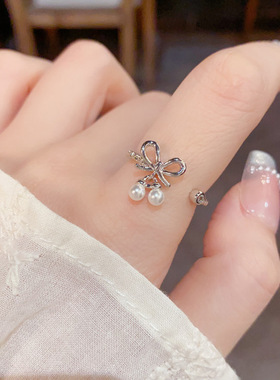 韩版气质时尚简约金属蝴蝶结开口戒小众轻奢温柔百搭食指戒女