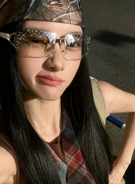 美式复古无框镶钻墨镜千禧风辣妹高级感防紫外线户外潮流太阳眼镜