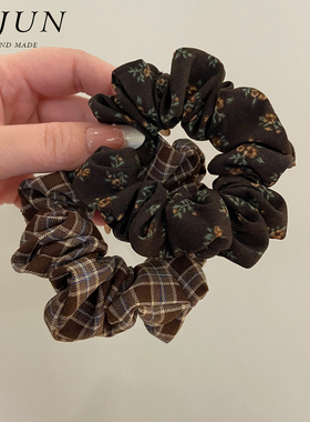 咖色系碎花纯棉小肠发圈森系头绳