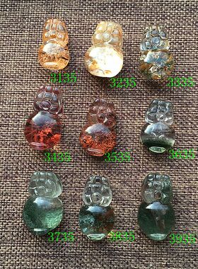 天然绿幽灵水晶兔毛貔貅挂件吊坠