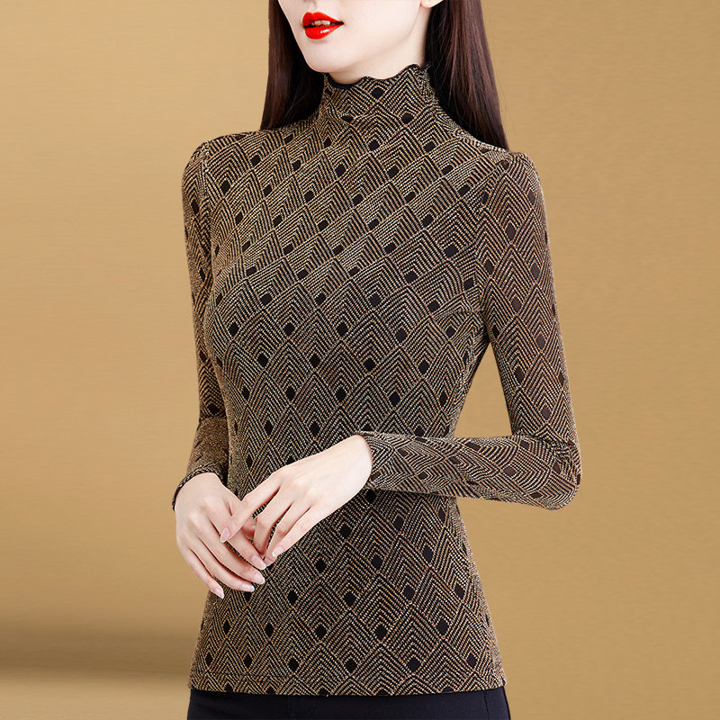 洋气气质2021新款秋冬高领蕾丝小衫 花墙薇薇服饰蕾丝衫/雪纺衫