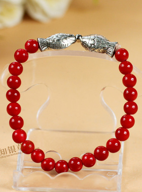 彩色松石手链 红色 蓝色 藏银吊坠时尚民族风