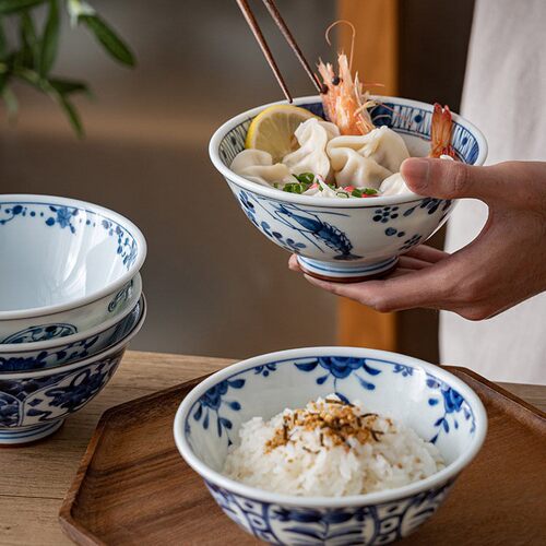 日本进口蓝凛堂陶瓷餐具套装釉下彩米饭碗日式拉面碗大汤碗菜钵碗 - 图1
