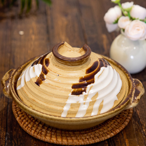 日本进口万古烧华月大黑锅炖菜炖汤家用汤锅米饭锅干烧不裂炖砂锅 - 图1