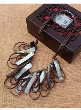 欧美大牌气质装饰项链个性夸张配饰短款毛衣链贝壳皮绳衣服链子女