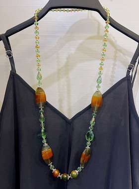 原创设计手工串珠黑色长款项链配饰简单大方毛衣链高级感女通勤款