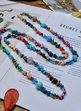 原创设计天然石超长款项链挂件配饰串珠毛衣链蓝色衣服挂链女款