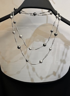 施家灰珍珠项链可单层可双层优雅精致长款毛衣链子饰品高级感女款