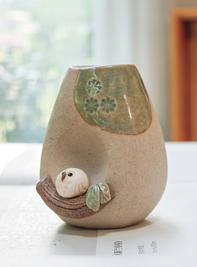 日本信乐烧粗陶花器花瓶摆件送礼