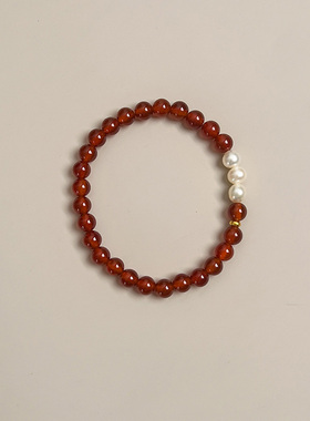 原创红玛瑙淡水珍珠手链单圈个性简约好搭女款小珠饰品6mm